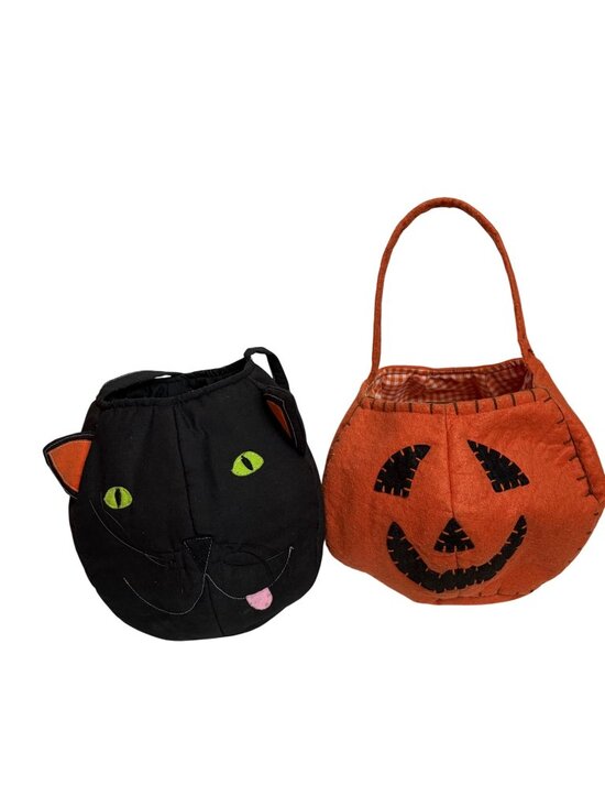 Pottery Barn Kids Other - Vintage Pottery Barn Kids Halloween Trick Or Treat Bags Black Cat Jack O Lantern